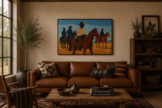 Riders in the Open Light (Black Cowboy Series) - Digital Art on Matte Canvas