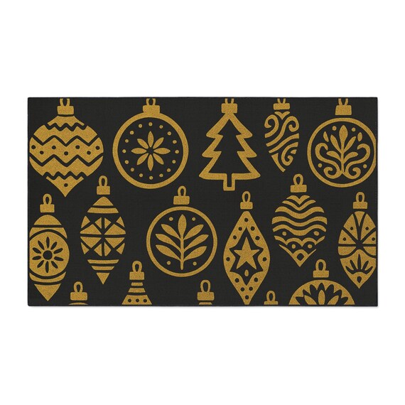 Adinkra-Inspired Holiday Ornaments pattern Heavy Duty Floor Mat | Christmas holiday doormat