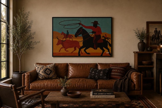 Drift of the Herd (Black Cowboy Series) - Digital Art on Matte Canvas