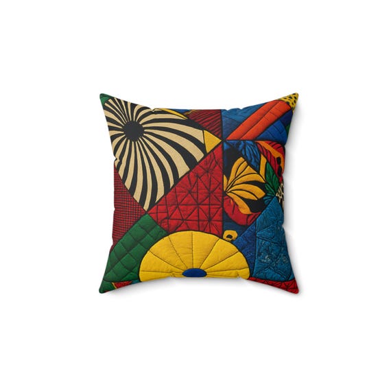 Vibrant Quilted Throw Pillow: Bohemian Home Decor