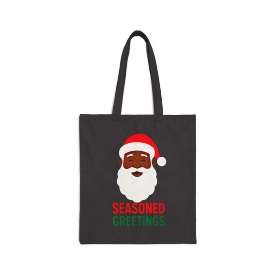 Black Santa Face Christmas Tote Bag | Seasoned Greetings