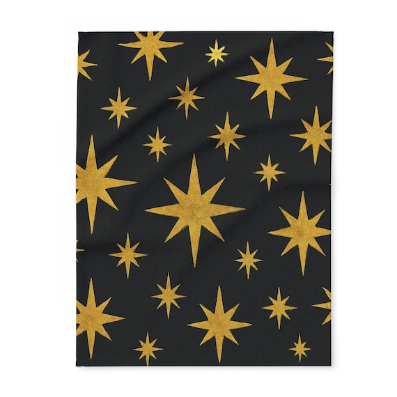 Gold Star Pattern Arctic Fleece Blanket | celestial night sky