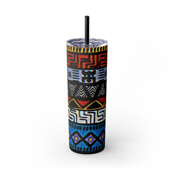 Tribal Pattern Skinny Tumbler with Straw, 20oz