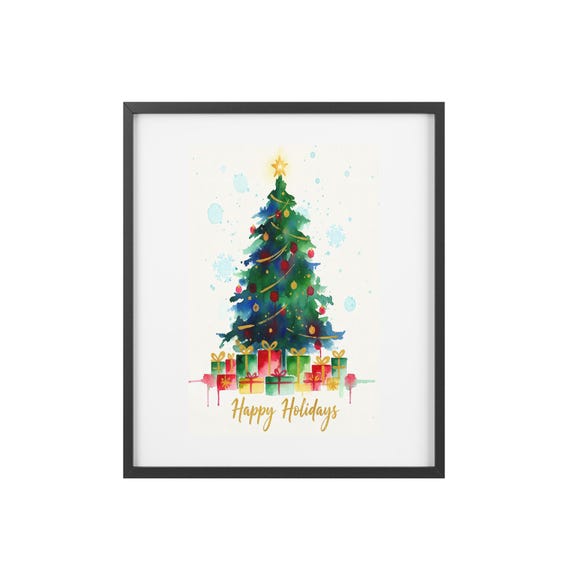 Happy Holidays Framed Christmas Tree Poster – Festive Home Decor