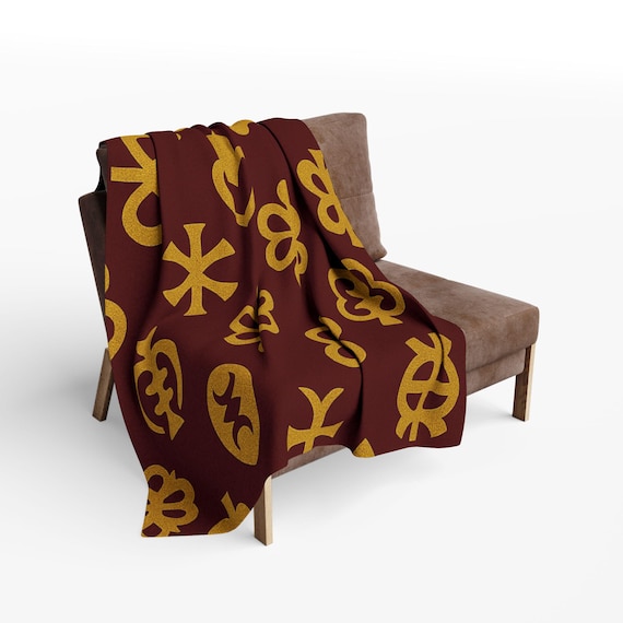 Holiday Syle Arctic Fleece Blanket | Gold Adinkra Pattern
