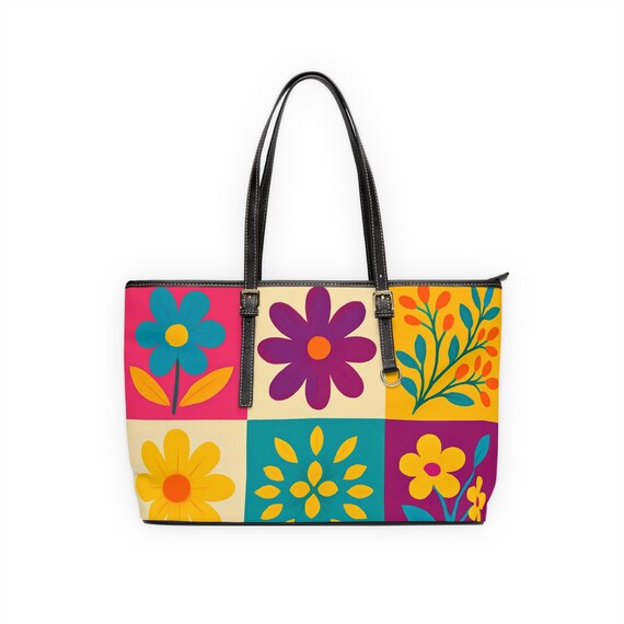 Colorful Retro Floral Patchwork PU Leather Shoulder Bag