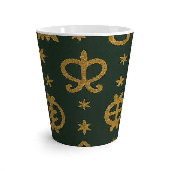 Gold Adinkra Symbols Motif Pattern -  Latte Mug
