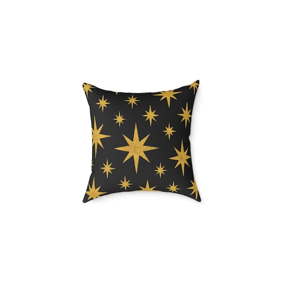 Holiday Gold Star Pillow, Decorative Throw Cushion