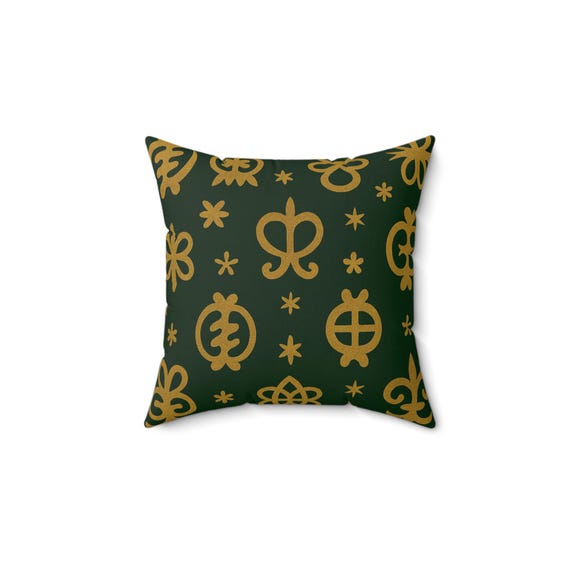 Gold Adinkra Symbols Square Pillow, Ethnic Home Decor