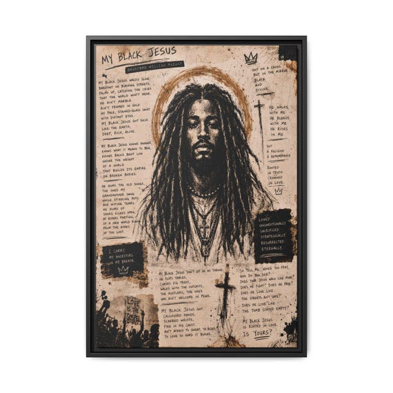 My Black Jesus  - Framed Literary Digital Art Print on Matte Canvas