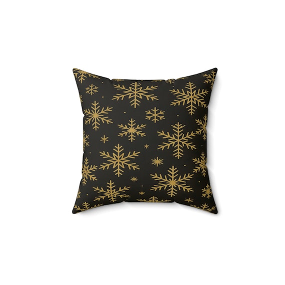Golden Flurries Pillow, Decorative Throw Cushion, Home Accent, Elegant Square Pillow, Stylish Sofa Decor