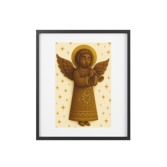 Trumpeting Angel Print – Golden Harmony, Holiday Home Decor