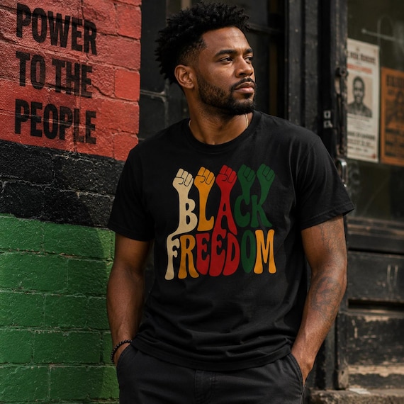Black Freedom graphic T-shirt | Freedom phrase tee, minimalist black design