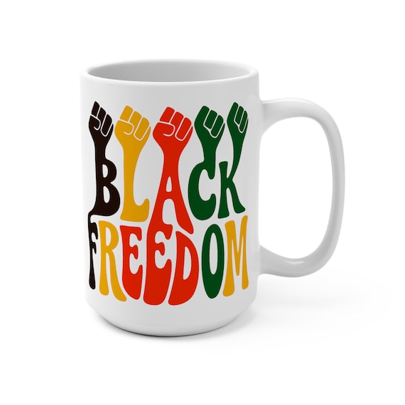 Black Freedom - Retro Holiday Drinkware, Christmas Coffee Cup, Winter Tea Mug