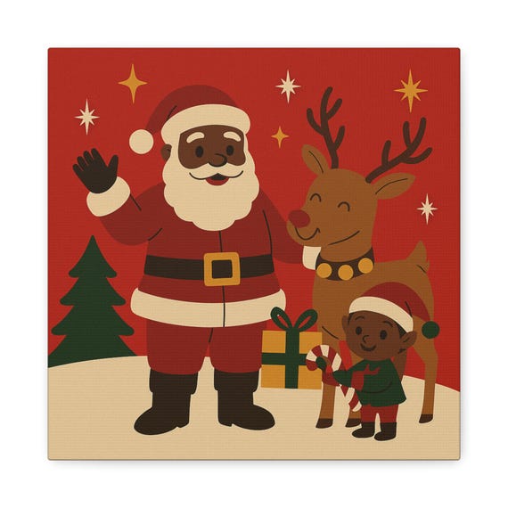 Santa and Elf Canvas Print – Festive Christmas Wall Decor