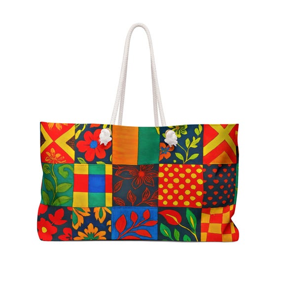 Floral Weekender Bag: Colorful Bohemian Travel Tote - 24" x 13"