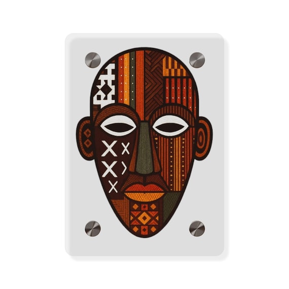 African Tribal Mask Acrylic Wall Art Panel | Ethnic Pattern Home Decor