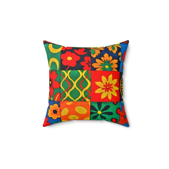 Vibrant Patchwork Throw Pillow - | Colorful Home Decor, Bohemian Cushion