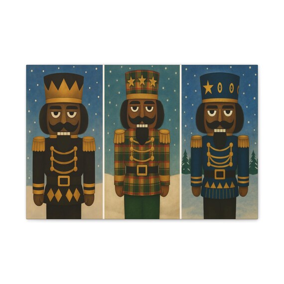 Nutcracker Soldiers II Canvas Stretched | Holiday Wall Art, Trio Panel