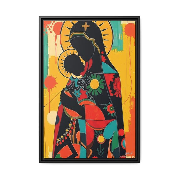 Divine Grace, Black Madonna and Child - Digital Art on Matte Canvas