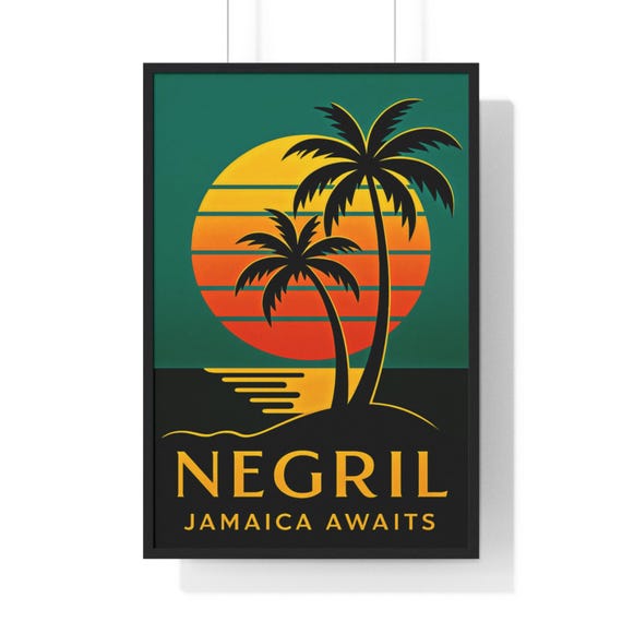 Negril Jamaica Awaits Poster | Limited Edition Vertical Framed Travel Art