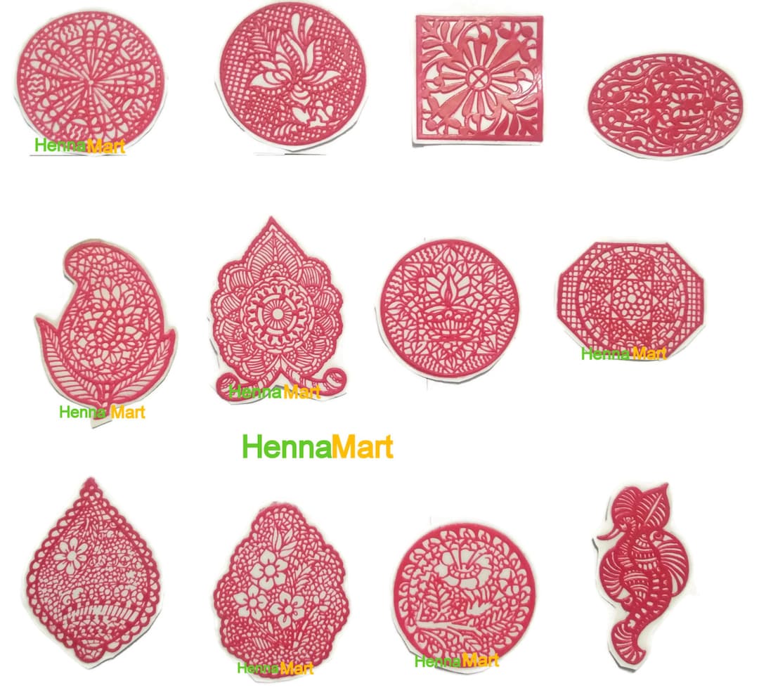12 Henna Reusable Stencils for Application of Henna Designs Temporary ...