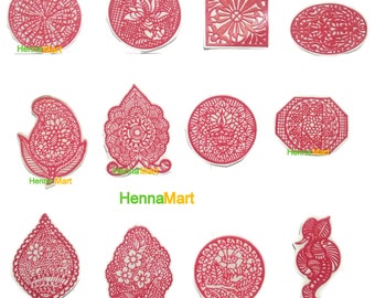 12 Henna Reusable Stencils For Application of Henna Designs Temporary Tattoo Henna Stencil