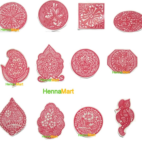 12 Henna Reusable Stencils For Application of Henna Designs Temporary Tattoo Henna Stencil