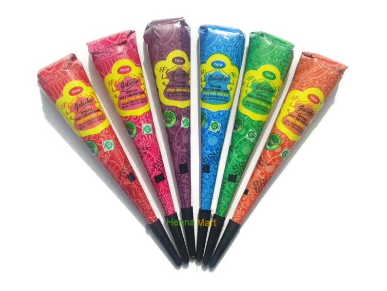 6 Color Henna Cones 4 Stencil Henna Tattoo Kit Temporary Etsy
