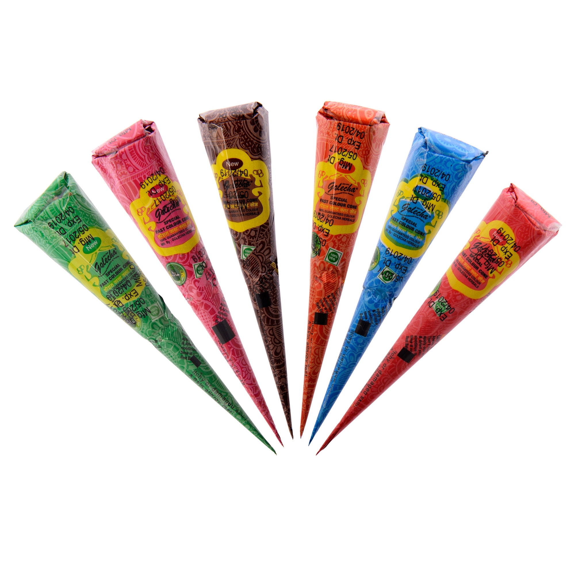 Amelis - Pack of 12 Multi Color Henna Cones for Tattoo