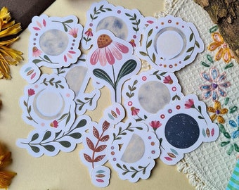 Folk moon phases journal stickers - illustrated paper stickers - stationery