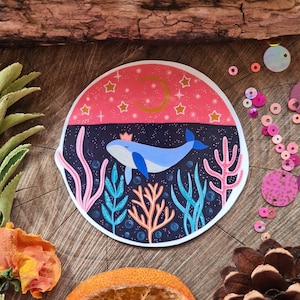 Whale illustrated vinyl sticker - journal sticker - laptop sticker - cute vinyl - bumper sticker