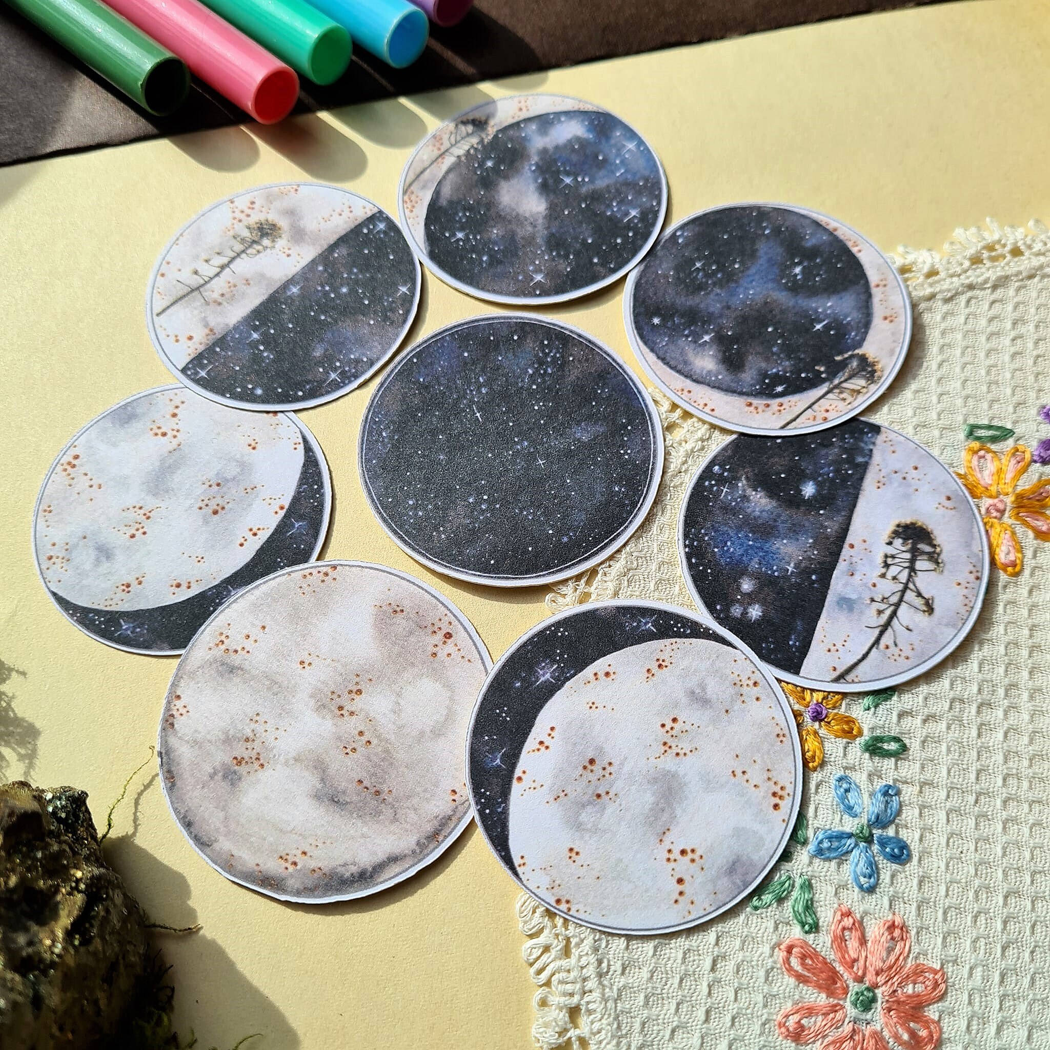 Moon Phases Planner Stickers: Illustrated Lunar Cycle Ephemera - Etsy