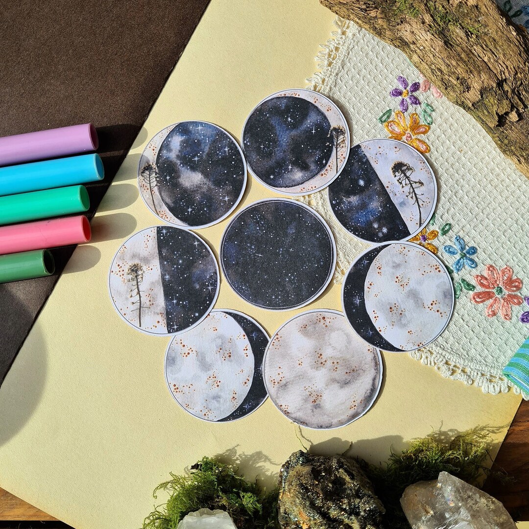 Moon Phases Planner Stickers: Illustrated Lunar Cycle Ephemera - Etsy