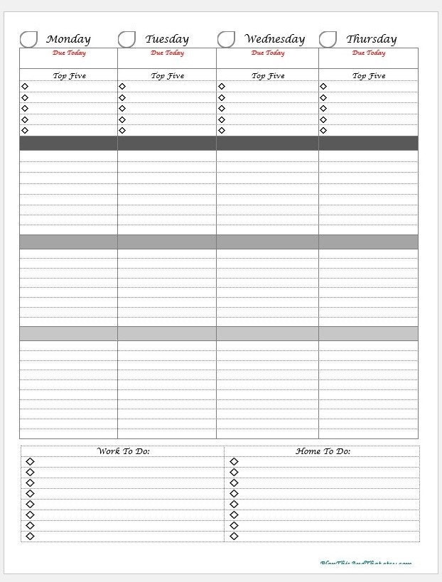 Weekly Planner Printable Vertical Weekly Planner Weekly Agenda Template ...