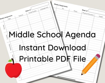 Middle School Homework Agenda with electives | Homeschool Agenda | Homeschool Planner | Student Planner | Neutral Middle School Planner