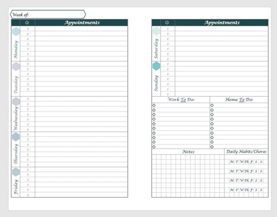 printable a5 horizontal weekly planner layout with daily etsy