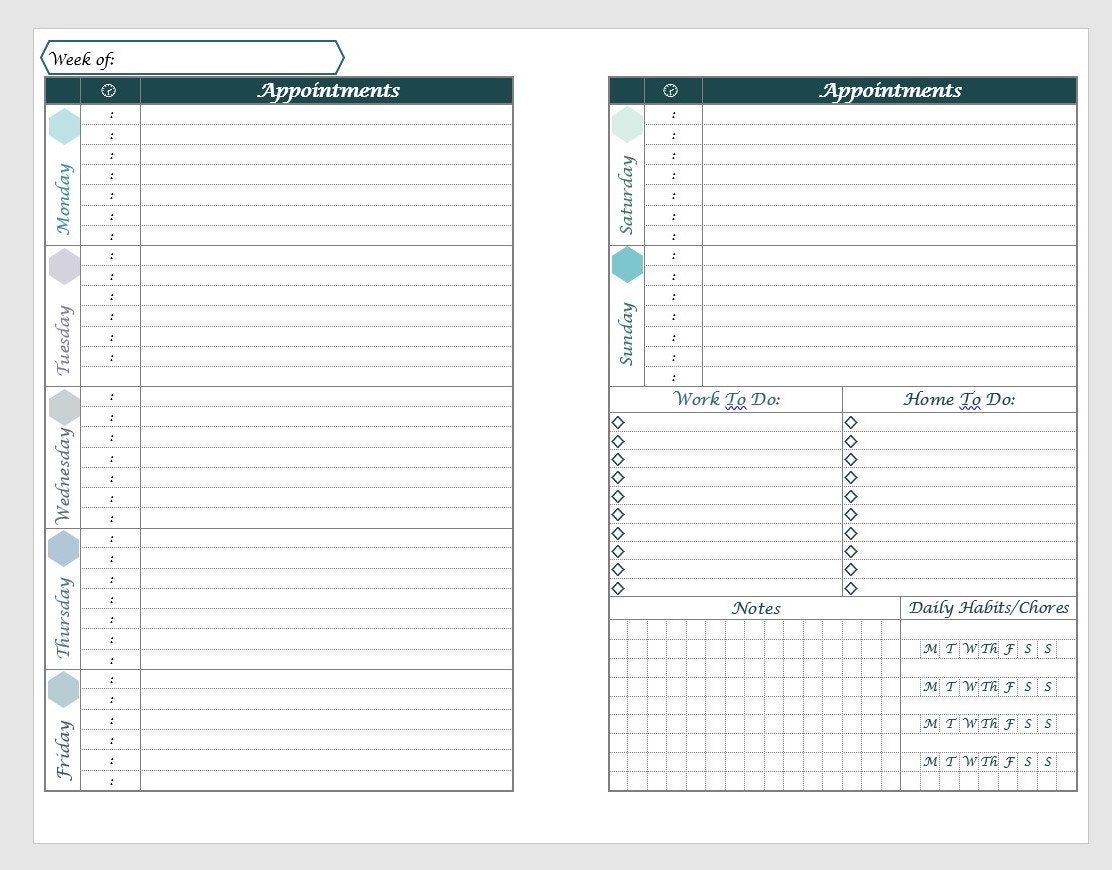 printable a5 horizontal weekly planner layout with daily etsy