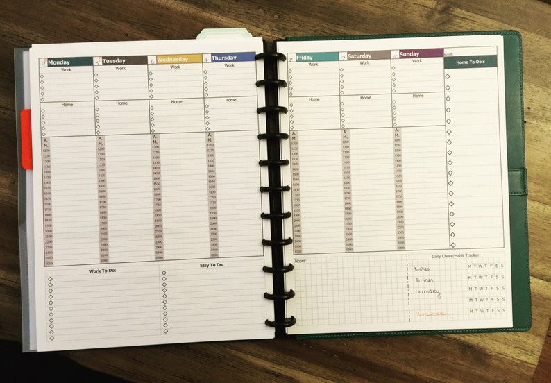Weekly Vertical Planner Layout With Afternoon Hourly and Home, Work