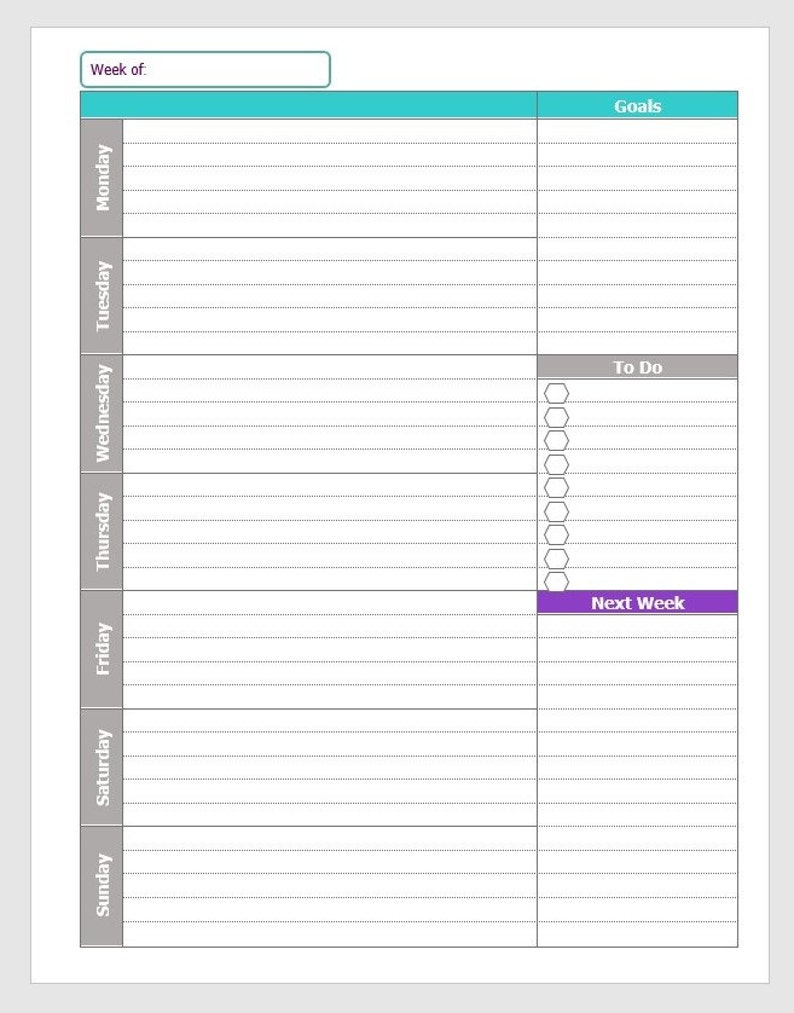 Printable Letter Size Weekly Planner With Sunday Start Etsy