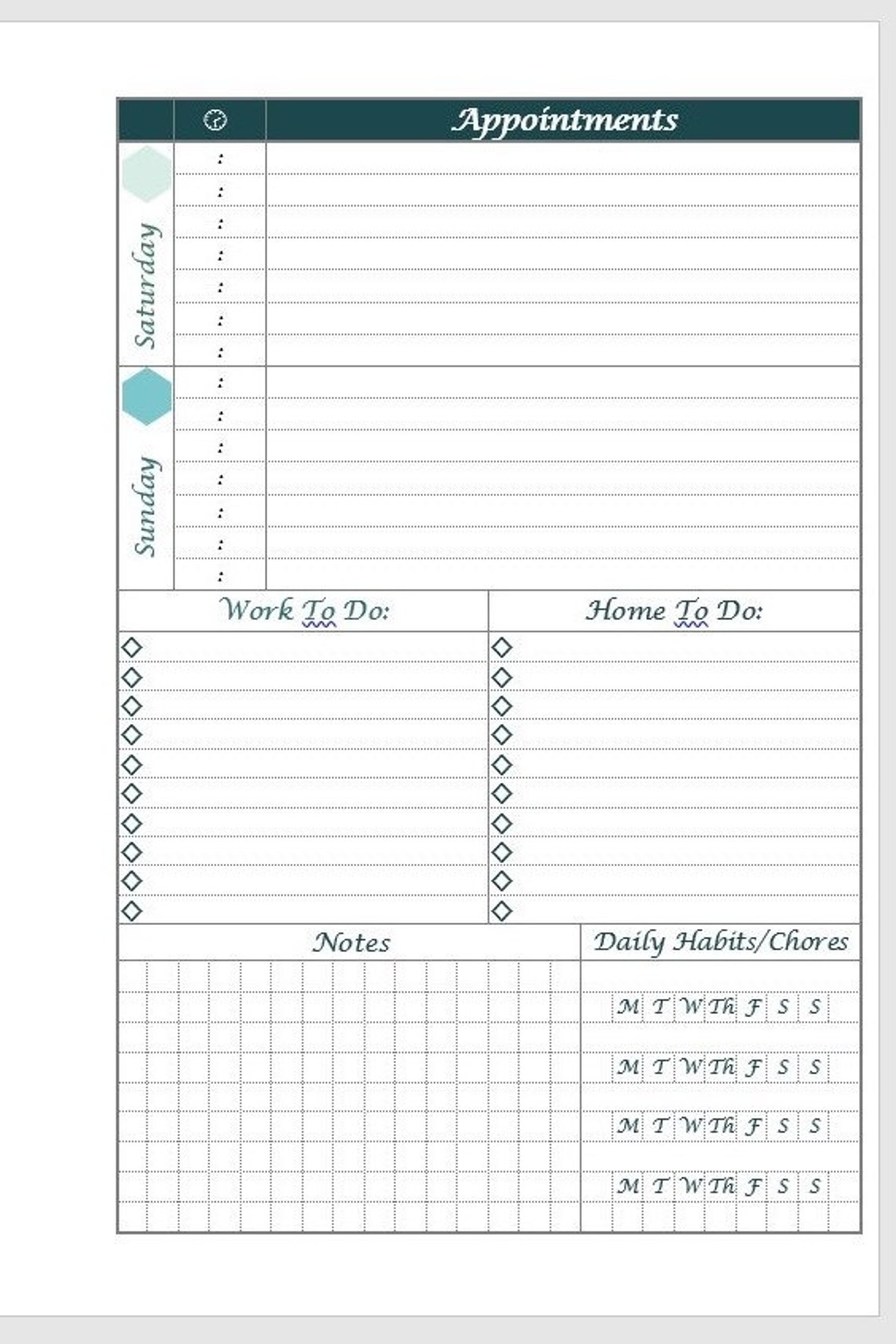 printable a5 horizontal weekly planner layout with daily etsy