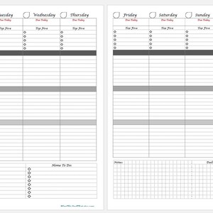Planificador semanal imprimible ? Planificador Semanal Vertical (Vertical Weekly Planner) Plantilla de agenda semanal ? Semana en dos páginas insertas Carta de la letra de la letra de Descarga instantánea