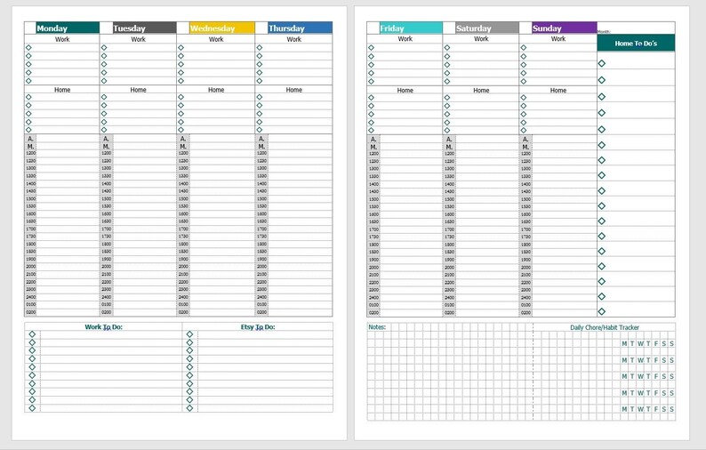 Planificateur vertical hebdomadaire avec suivi horaire de l'après-midi et suivi de la maison, du travail et des tâches/habitudes quotidiennes image 1