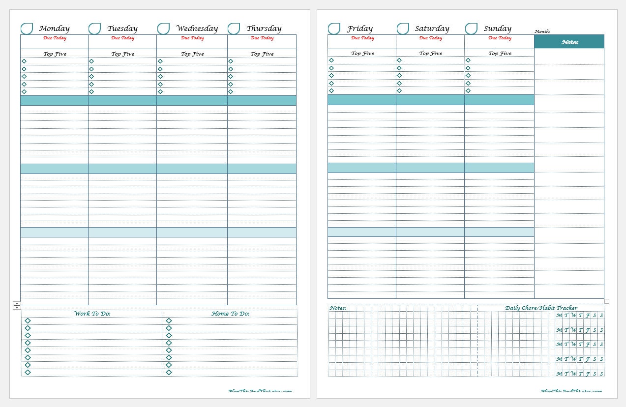 weekly planner printable vertical weekly planner weekly etsy