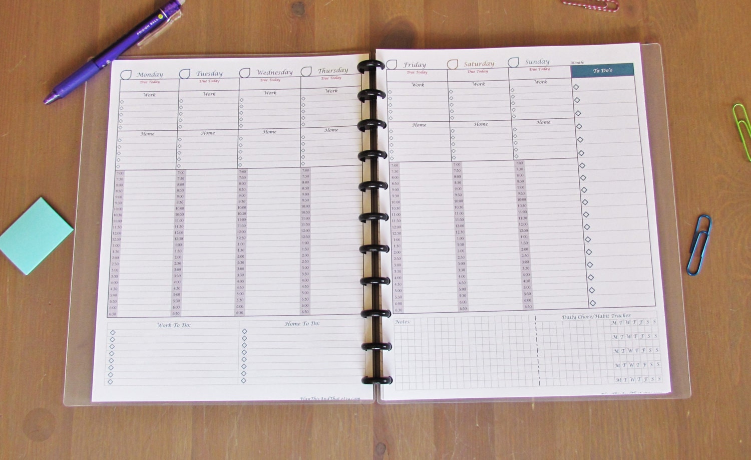 Weekly vertical planner layout with daily hourly and home etsy