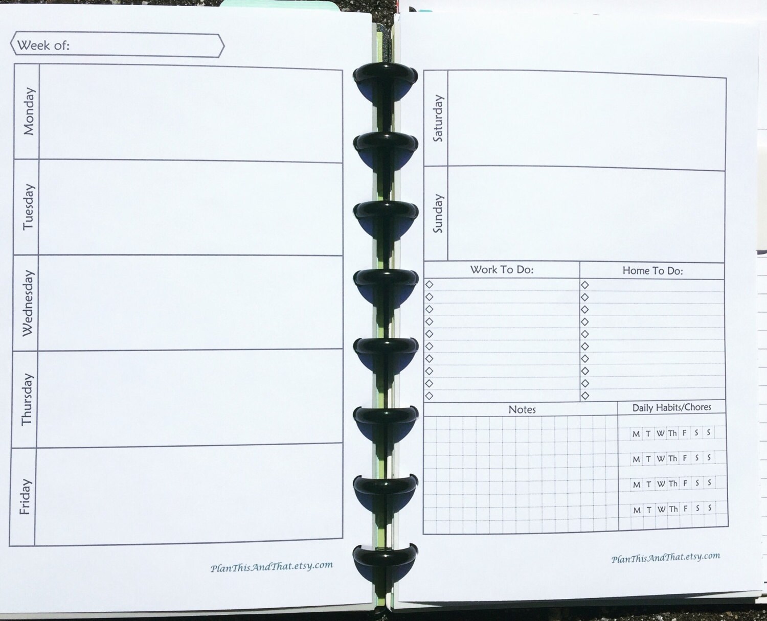 Printable A5 Horizontal Weekly Planner Layout With Home, Work, and