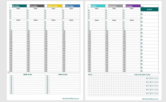 weekly planner printable weekly agenda template week on two pages inserts hourly habit tracking home work checklist week agenda template