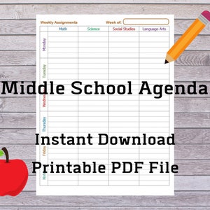 Middle School Homework Agenda | Homeschool Middle School Agenda | Homeschool Planner | Student Planner