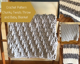 Crochet Pattern | Chunky Twists Throw | Crochet Baby Blanket |  Crochet Lapghan | Chunky Crochet Throw | PDF Crochet Pattern|