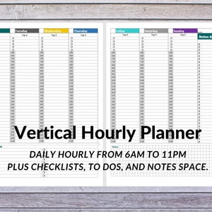 UNDATED Vertical Weekly Planner | Printable Planner Inserts | Digital Download | Hourly Weekly Planner | Hourly Planner | Time Management